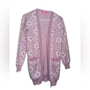 Say What? Pink and White Geometric Floral Cardigan